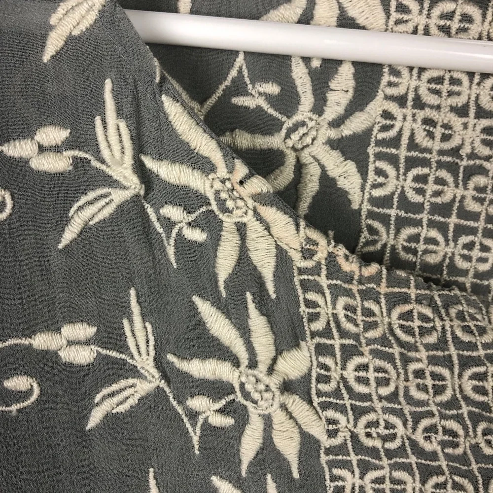 LoveShackFancy Embroidered Silk Georgette Long Sleeve Prairie Top Green Casual - Picture 6 of 11